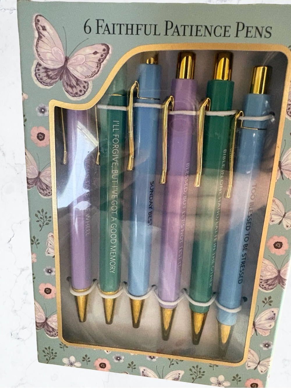 Faithful Patience Pens - Pastel Blue, Purple, Teal Set of 6 - Picture 4 of 5